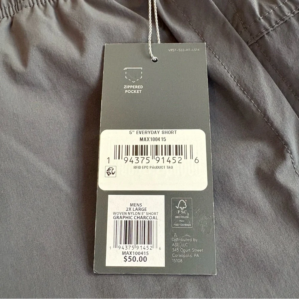 NWT‎ VRST Men's Athletic Shorts in Gray drawstring zip pocket lined 2X new